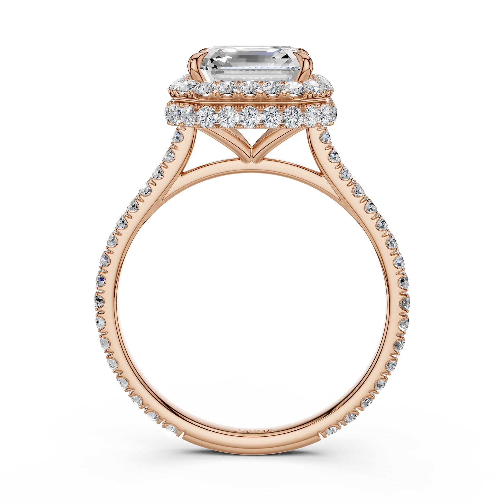 Double Halo Asscher  Lab Grown Diamond French Pave Set Engagement Ring